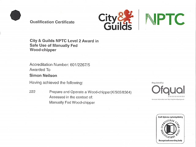 Wood Chipping City & Guilds Certificate